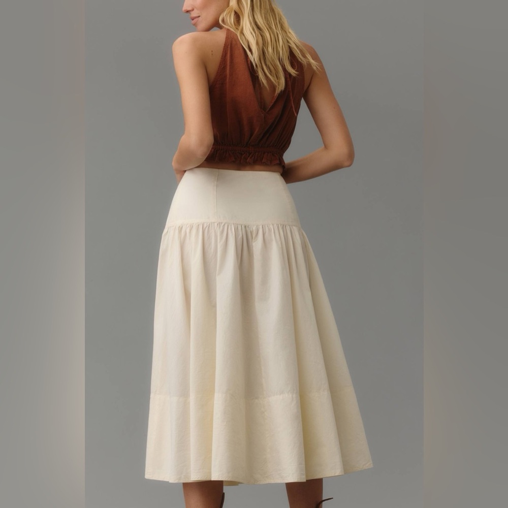 Maeve Anthropologie Drop-Waist Wrap Midi Skirt Ivory NWT MSRP $138 Size 4 - Picture 4 of 5